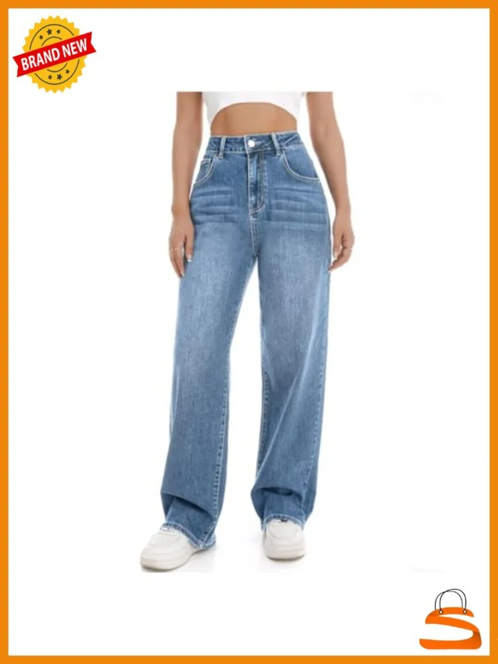 Womens Wide Leg Jeans High Waisted Baggy Straight Leg Loose Stretchy Casual